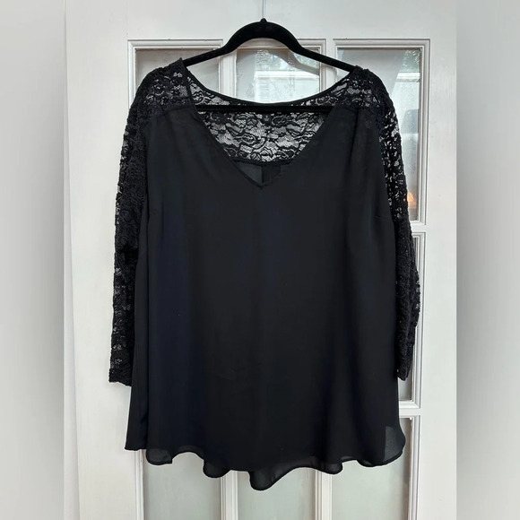 Torrid Black Georgette Lace Sleeve Blouse Plus Size 3XL - Picture 4 of 12